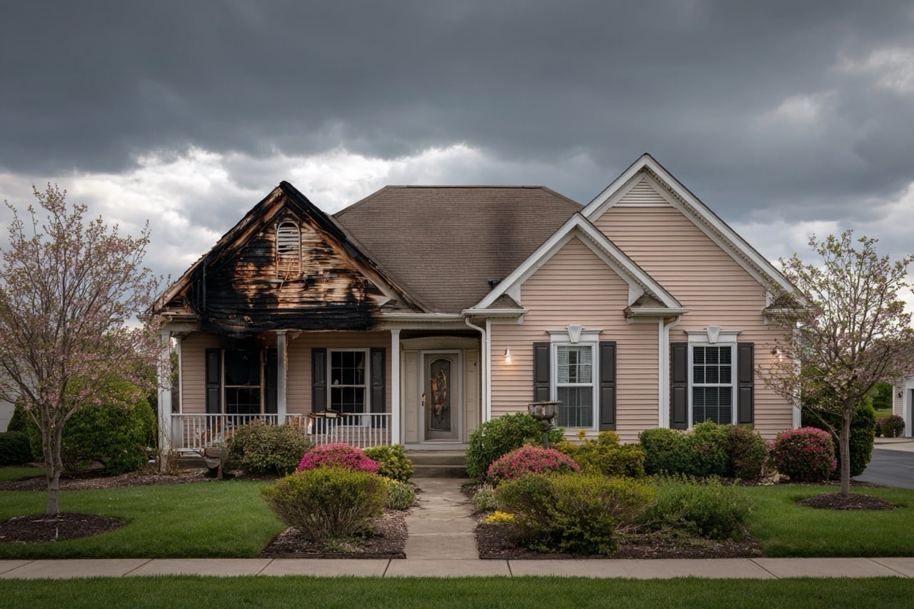 Fire damaged residential home in Delaware with smoke damage