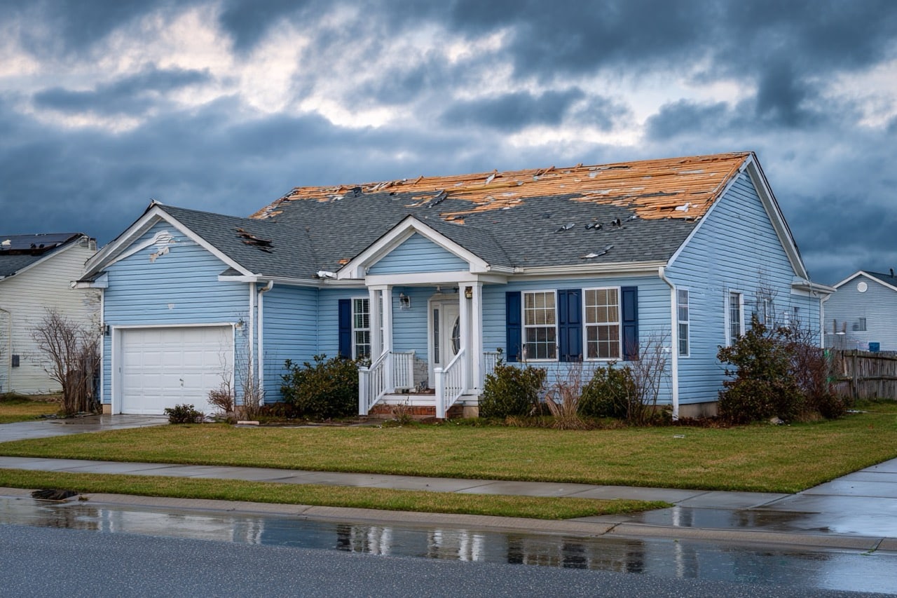 Storm damaged property in Delaware showing coastal weather impact